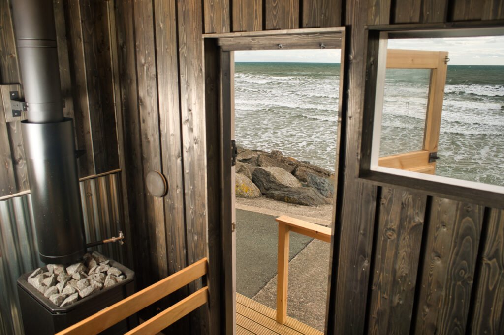 Door seen form inside the sauna